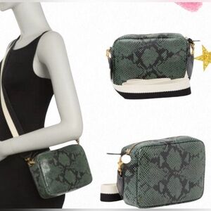Clara V Midi Snakeskin Green/Black Embossed Crossbody Bag/Purse NWT